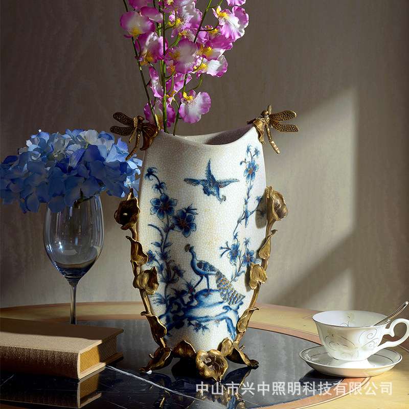 欧式陶瓷配铜客厅果盘工艺品储物罐家居插花饰品纸巾盒玄关摆设
