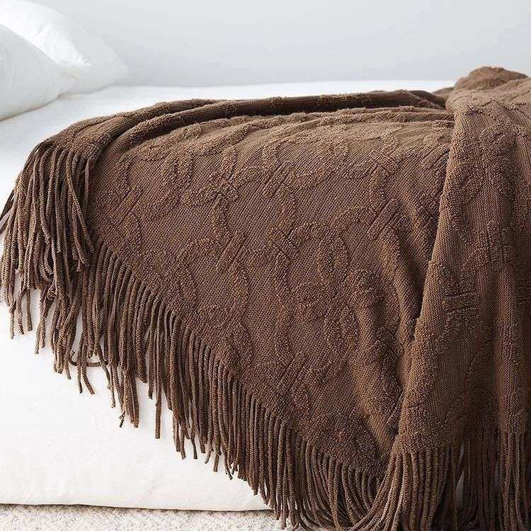 美式复古风针织床尾巾床旗搭毯沙发休闲装饰盖毯长款北欧简约棕色,3C数码配件,USB灯,淘宝优惠券,粉丝福利购,淘宝优惠卷