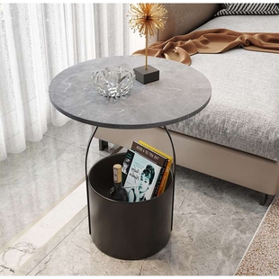现代岩板沙发边几客厅阳台带储物圆形角几北欧小户型简朴时尚茶几