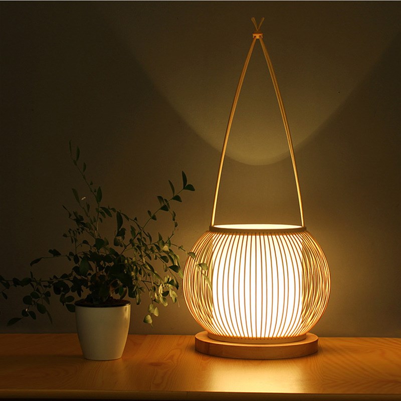 竹编现代新中式卧室床头灯竹艺日式书房民L宿台灯创意客栈古典灯