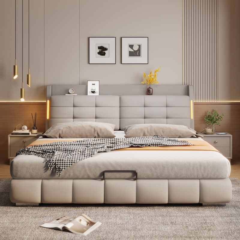 意式真皮床2米x2米2双人床主卧婚床现I代简约多功能储物软包皮艺