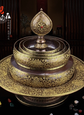 尼泊尔七c宝曼扎盘手工雕刻紫铜家居曼达盘装饰加厚曼茶罗多款可