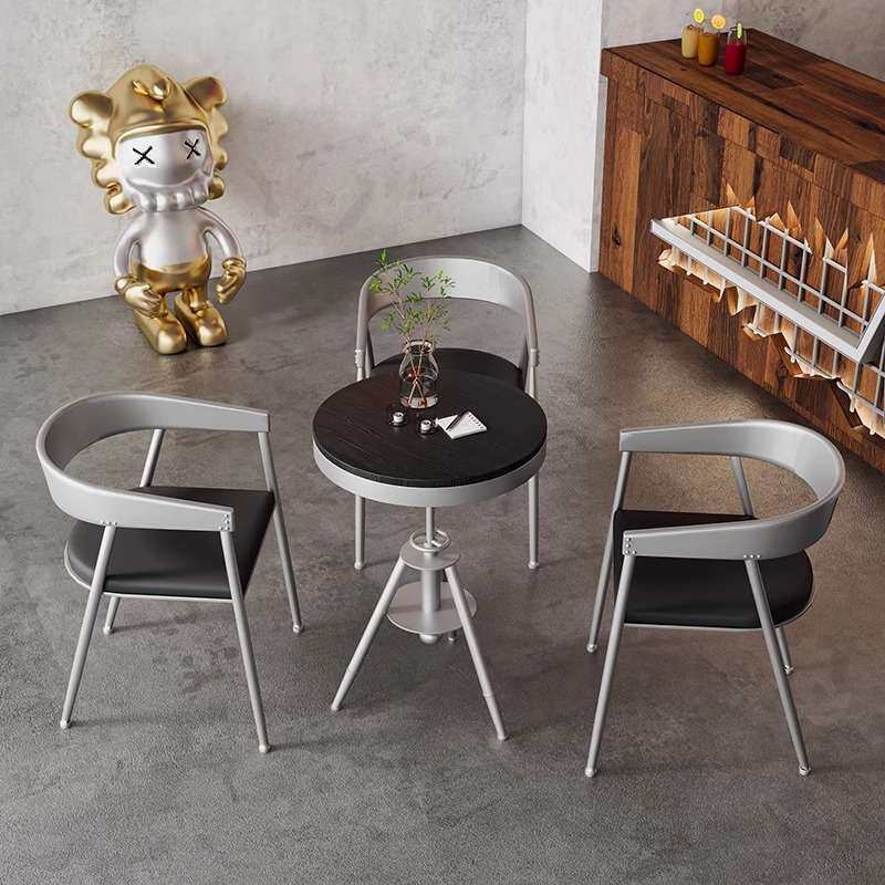 工业风铁艺桌椅组合奶茶店卡座办公室接待洽谈会议小圆桌商用家具