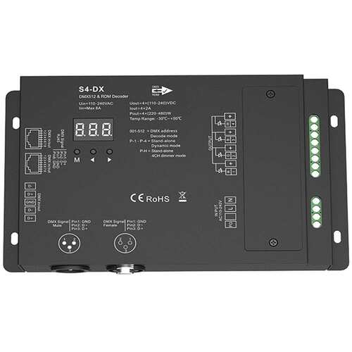 S4-DX四通道1920W?压LED灯带DMX512/RDM解码器4*2A数显 可配2.4G
