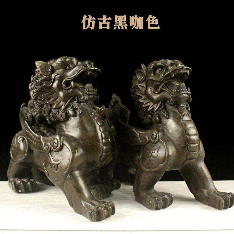 铜霸王貔貅长18公分 黑咖色 独角兽貔貅大小号家居金属摆件