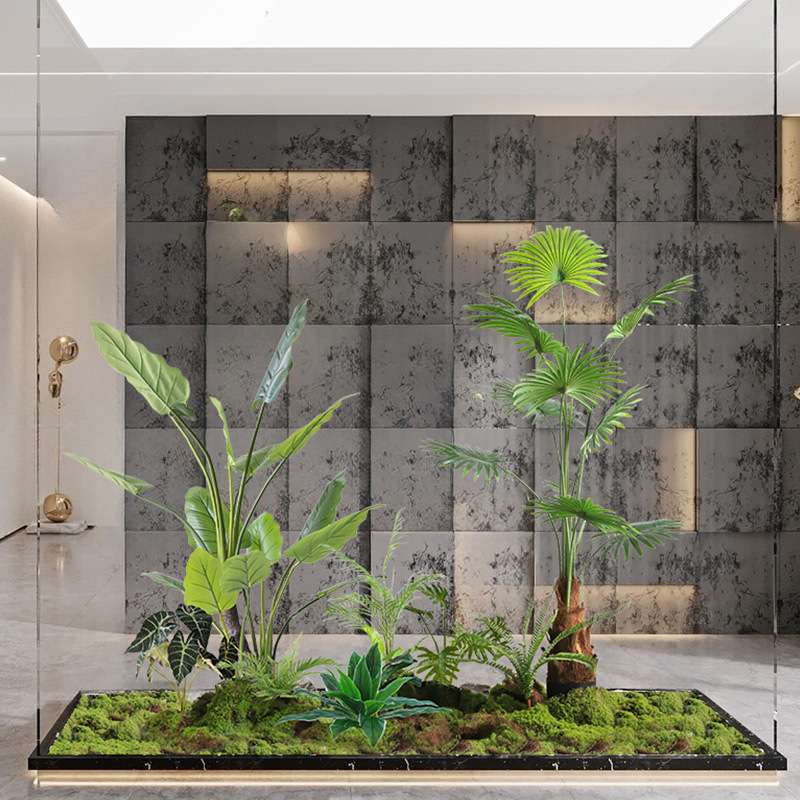 成套仿真绿植景观室内楼梯空间造景庭院橱窗仿生彩虹芋植物装饰