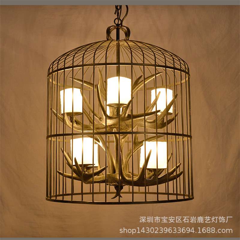 鹿角灯美式复古客厅餐厅北欧咖啡厅服装店网咖装饰鹿角吊灯铁艺灯