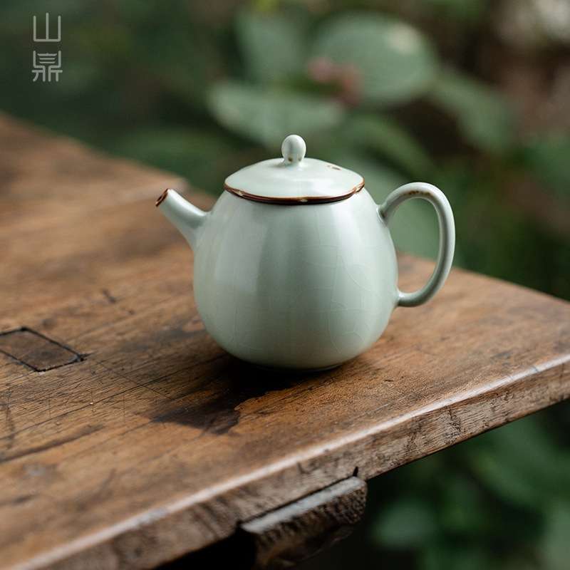 天青汝窑开片茶壶家用可养泡茶器泡茶壶南瓜壶花边壶梨壶手抓茶壶