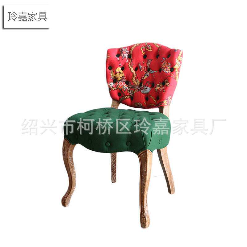 美式乡村 法式欧式复古布艺心形拉扣椅 餐椅书桌椅休闲椅