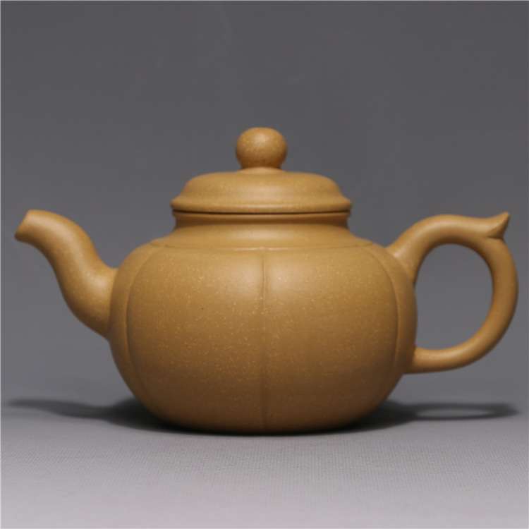 龙砂陶自产自销宜兴紫砂茶壶黄段泥南瓜壶305毫升紫砂壶茶具