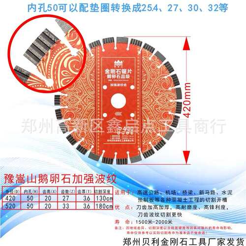 混凝土路面切割片400mm鹅卵石波纹金刚石锯片耐磨锋利加厚厂家批