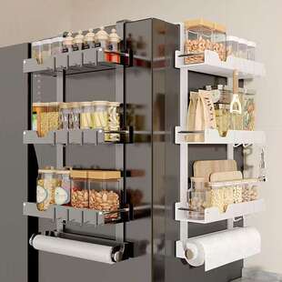 冰箱外侧面置物架厨房免打孔保鲜膜收纳架壁挂式多层调味瓶罐挂架