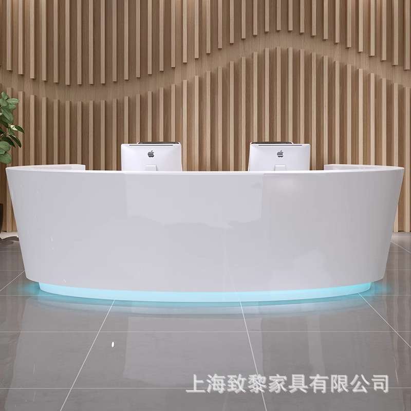 办公前台烤漆前台简约桌弧形接待台收银台白色迎宾台大厅创意吧台