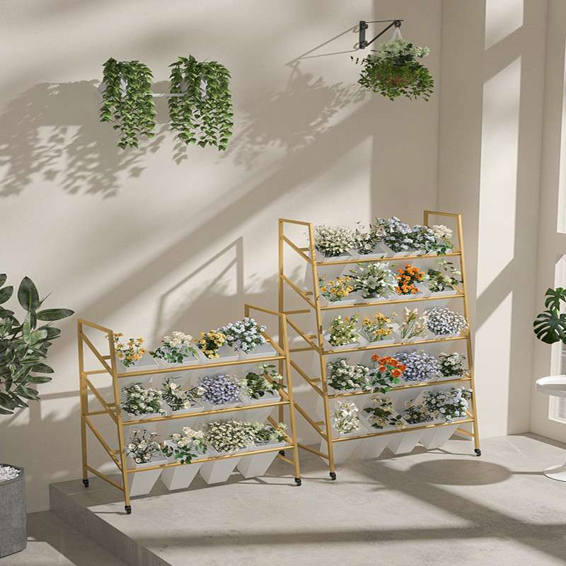 摆摊移动阶梯多层花店方桶铁艺鲜花假花架子落地醒花桶展示架花架