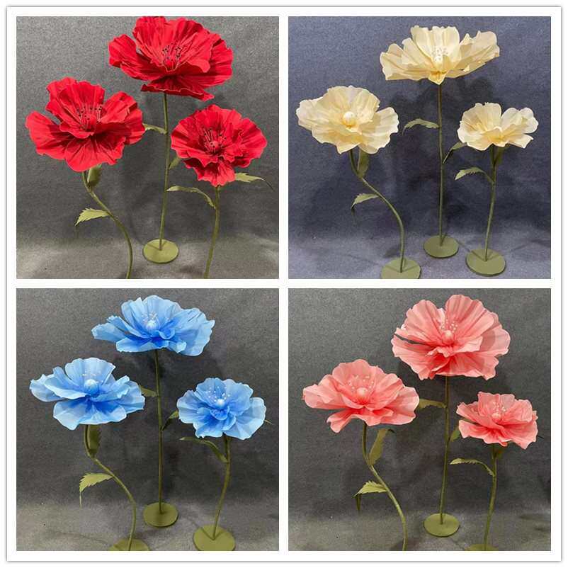 新款婚庆泡沫纸花红色纸艺花真丝网大花婚礼室外装饰橱窗摆件