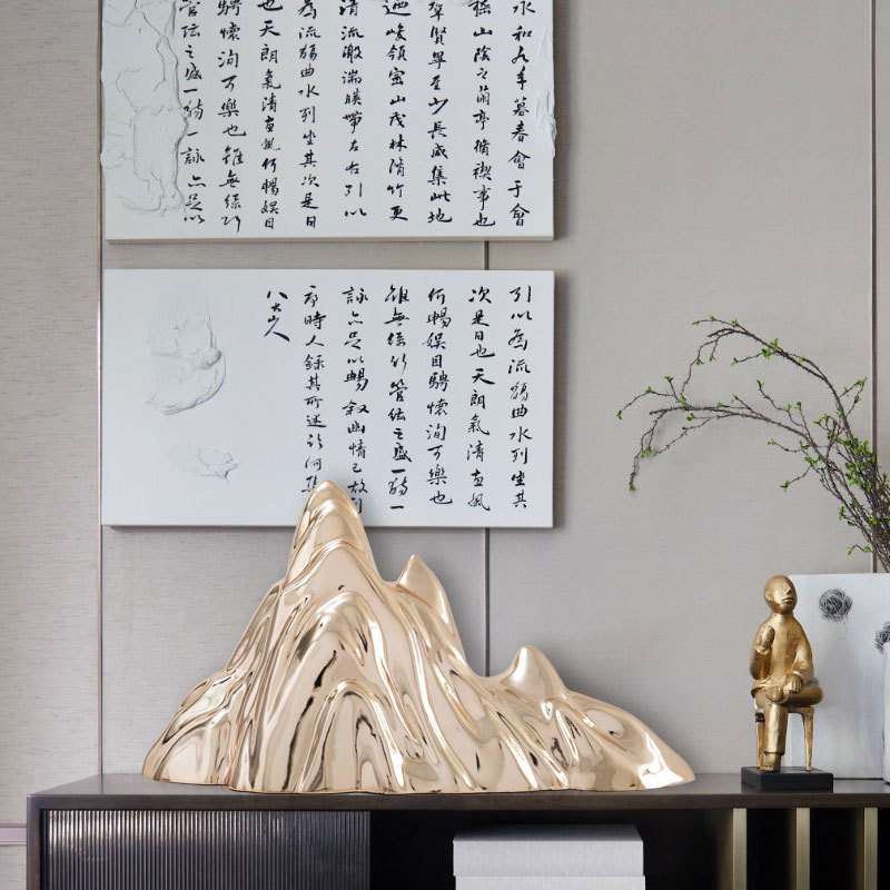 招财金山假山现代简约室内玄关摆设家居公司大堂装饰摆件工艺品