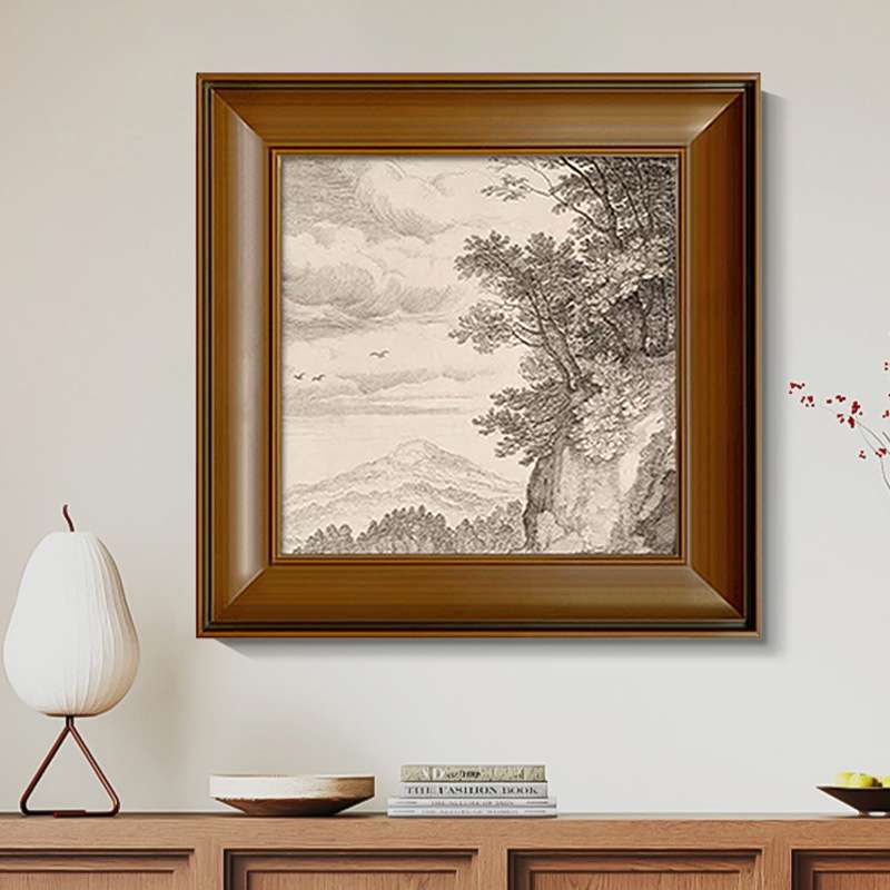 风景线稿素描挂画法式复古客厅装饰画美拉德中古餐厅玄关卧室壁画