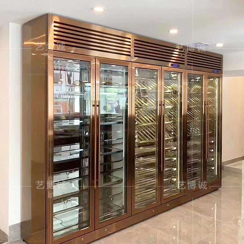 重庆饭店落地式组装酒柜装修效果图供应多功能时尚不锈钢玻璃酒柜