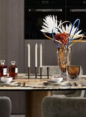 现代简约轻e奢琥珀色切割玻璃花瓶样板房售楼部客厅茶几电视柜花