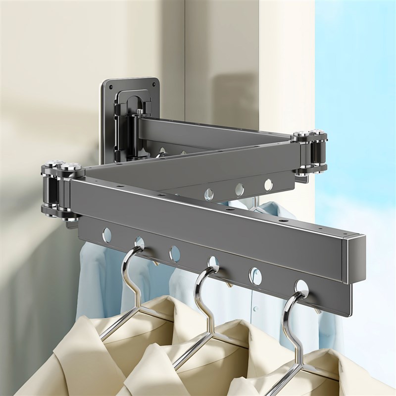 折叠晾衣架阳台家用室内卫生间隐形伸收缩L晾晒杆免打孔壁挂晒衣