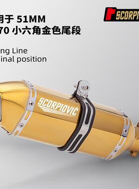 B370金色小六角尾段通用排气管 51MM无损安装MT09 RC390 R1 800NK