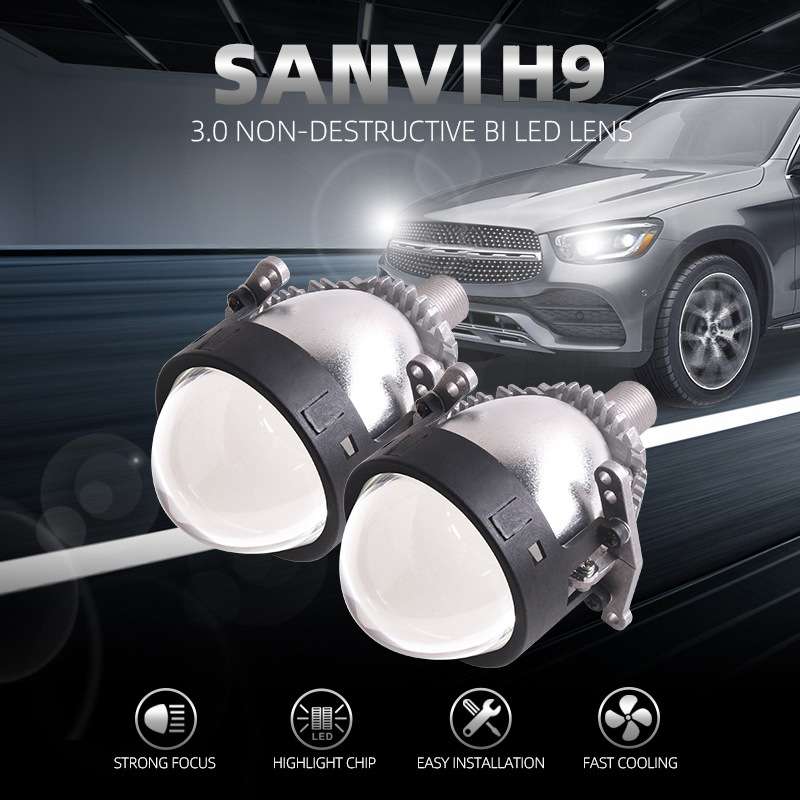 三为车灯SANVI 3寸无损H9 LED双光透镜大灯55W 62W 5500K车灯升级