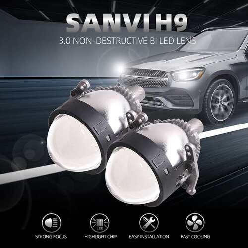 三为车灯SANVI 3寸无损H9 LED双光透镜大灯55W 62W 5500K车灯升级