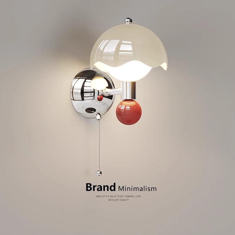 拉线开关壁灯中古床头灯led新款法式蛋壳卧室墙灯奶油风护眼灯具