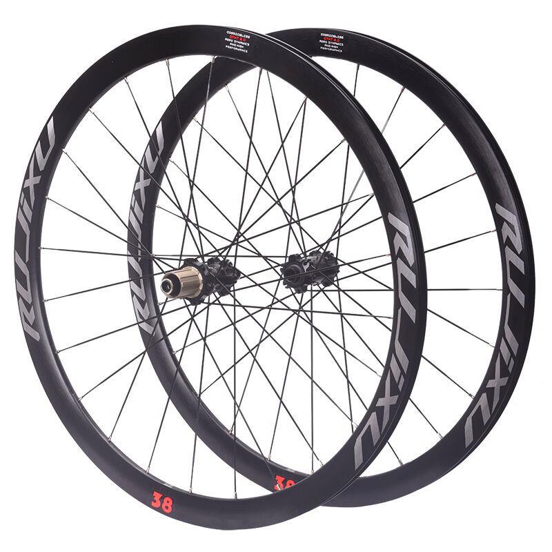 700c RUJIXU 120响框高38纯公路碟刹轮组碳纤维管花鼓六孔中心锁