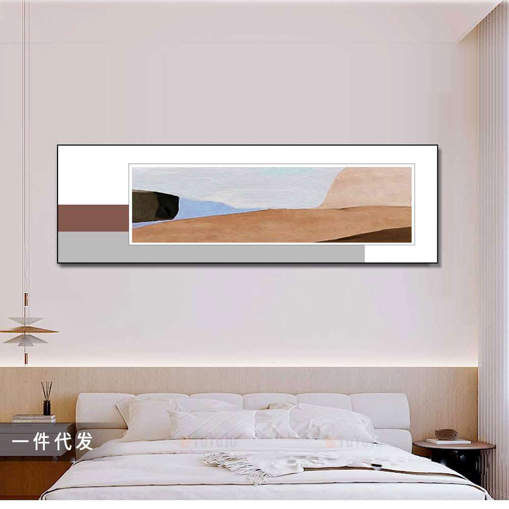 卧室装饰画现代简约床头挂画抽象铝合金色块壁画客厅晶瓷星闪极简图片
