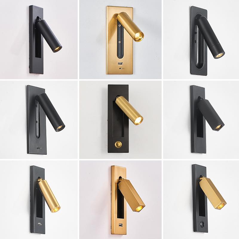 嵌入式壁灯卧室简约酒店壁灯工程LED内嵌带开关床头灯阅读壁灯