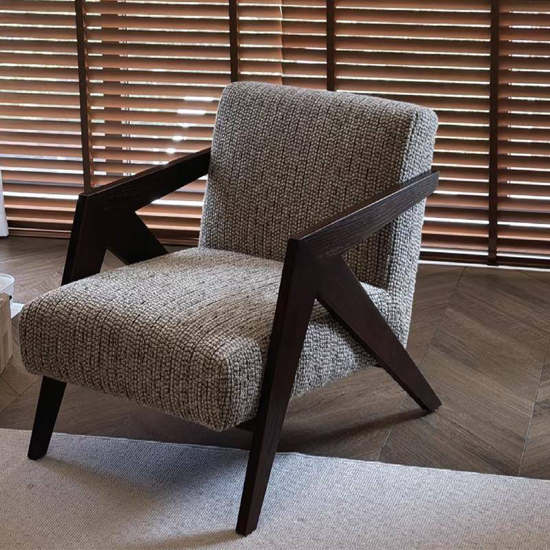 法式复古风理查德午休椅阳台客厅单人沙发椅设计师实木休闲椅