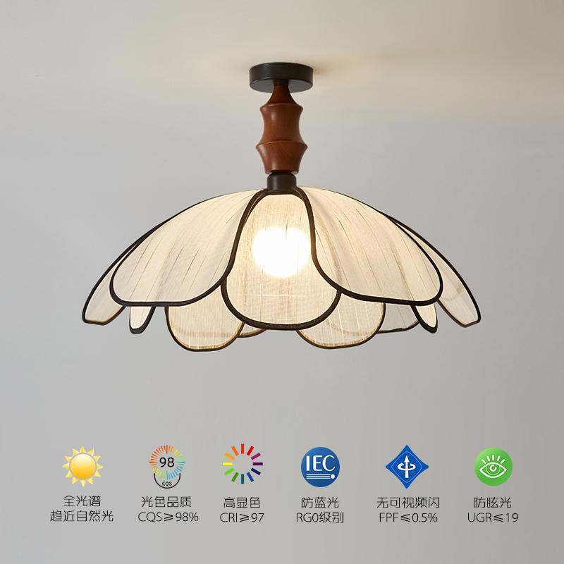 卧室灯法式奶油风网红花瓣吊灯复古设计师民宿个性布艺餐厅房间灯