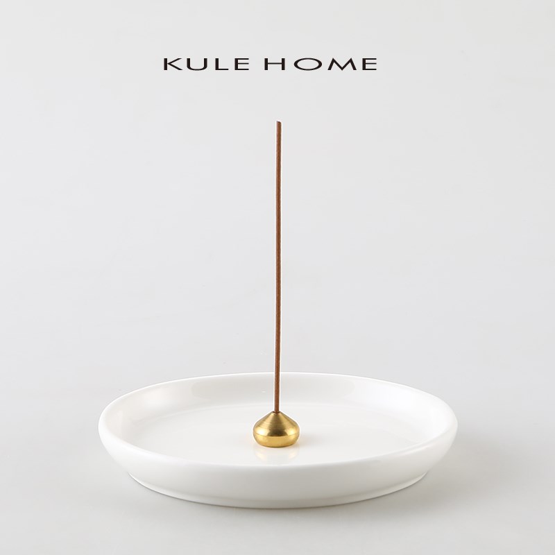 KULE dHOME 椭圆形白色陶瓷香插香座香薰摆件家用线香插檀香托盘