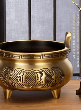 佛上插关烧室内爷家用香炉寺庙黄铜三足方鼎香炉二香炉供奉香炉纯
