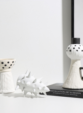 新中式创意白色斑点l陶瓷摆饰样板间样品屋展示中心酒店玄关客厅