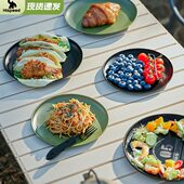 旗不锈钢户外野餐盘子露营托盘碟子速复古餐盘便携式 备 餐具野炊装