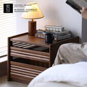 北欧全实木床卧室床边小柜子现代简约柜收纳柜原木黑胡桃储物柜头