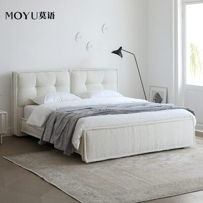 风YMO/ 奶油吐司U法式莫语白色卧室轻现代简约布艺床双人床雪花绒