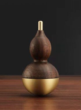 实心木主义创意摆件不倒翁办公室装饰葫芦纯铜工艺品招财黑胡桃木