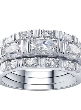 轻奢覆古间钻叠戴排钻三合一戒指女92G5银镀金三戴款时尚百搭通勤