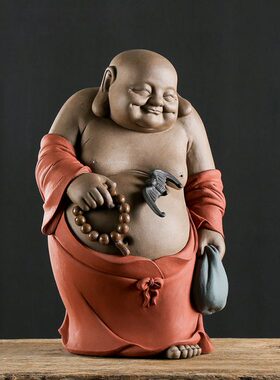 大送礼乔迁禅意佛陶瓷家居装饰品店铺招财肚弥勒佛摆件笑久造创意