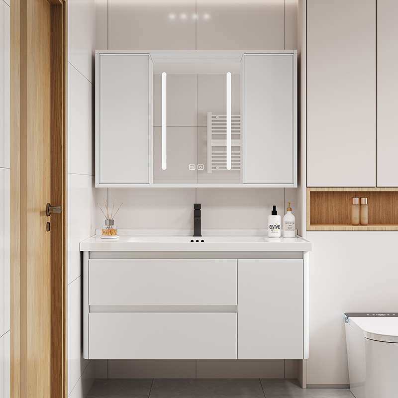 蜂窝铝合金浴室柜隐藏推拉镜子陶瓷一体盆洗手台风水美妆镜柜组合