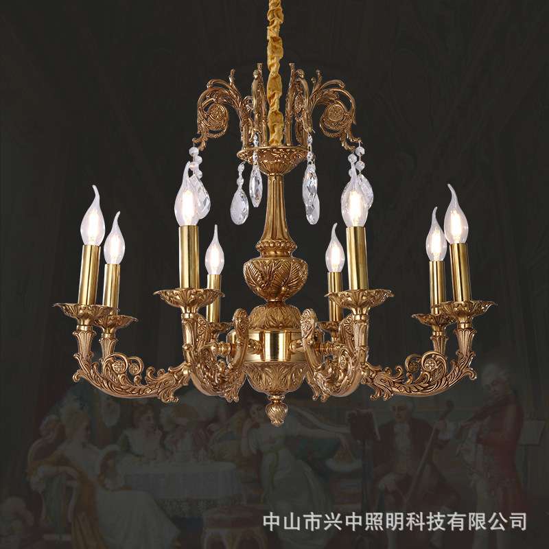 欧式蜡烛水晶吊灯客厅卧室大气玻璃法式复古全铜复式楼酒店餐厅灯