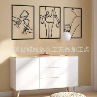 3 件金属极简主义抽象女人墙艺术装饰单线女性家庭悬挂墙艺术装饰
