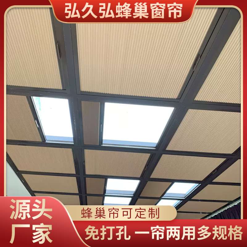 阳光房遮阳顶帘玻璃f房电手动天棚帘隔热降温蜂巢帘天窗玻璃顶窗