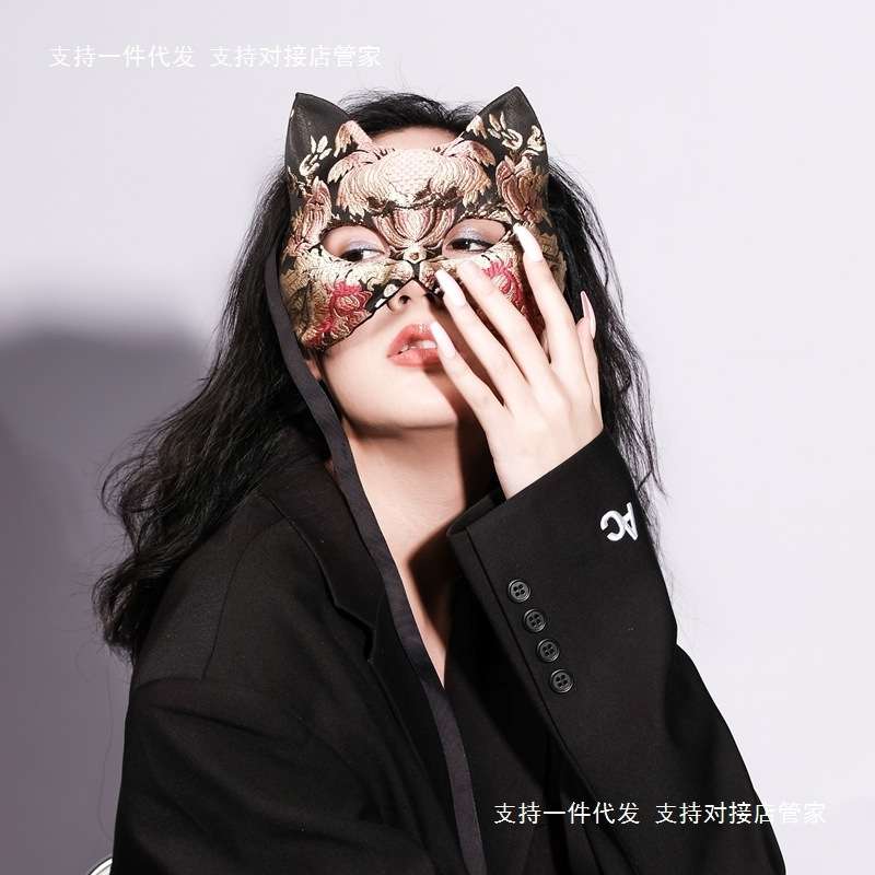 燕尾蝶猫女士全脸成人烫金国风面具造型舞台网红万圣圣诞节