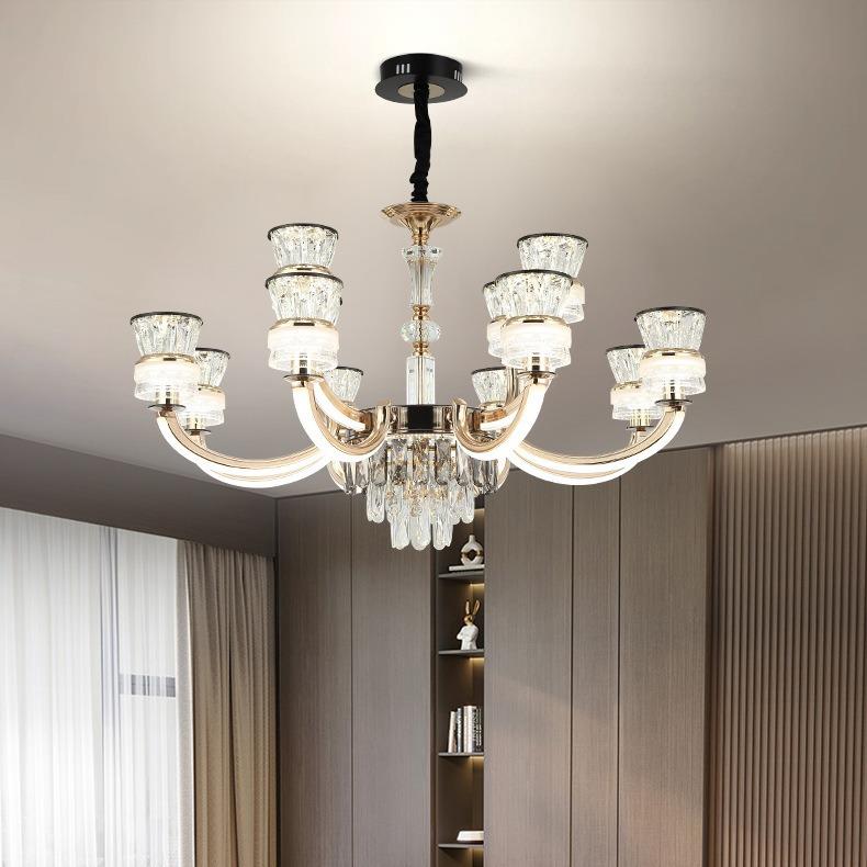 轻奢水晶客厅金色水晶吊灯现代简约2024年新款豪华大气灯臂发光