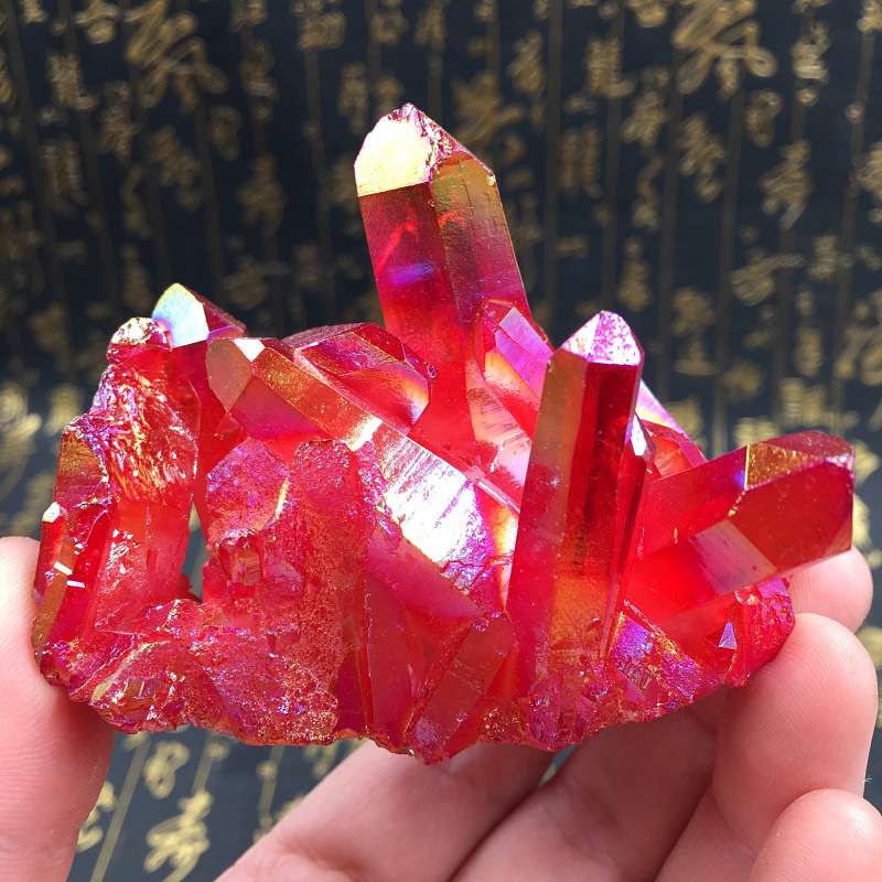 天然电镀七彩虹 红水晶簇水晶柱 红色水晶晶簇 厂家直销