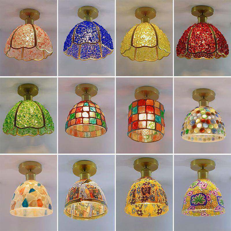 中古风吸顶灯卧室创意彩贝壳法式田园民宿走廊阳台餐厅过道吸顶灯